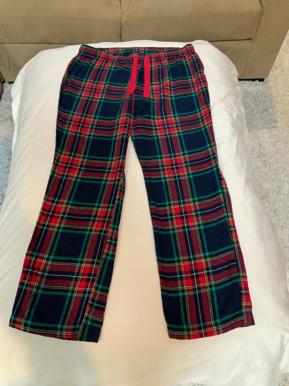 Old Navy Red Blue Green L Plaid Pajama bottoms soft Flannel Cabincore Classic